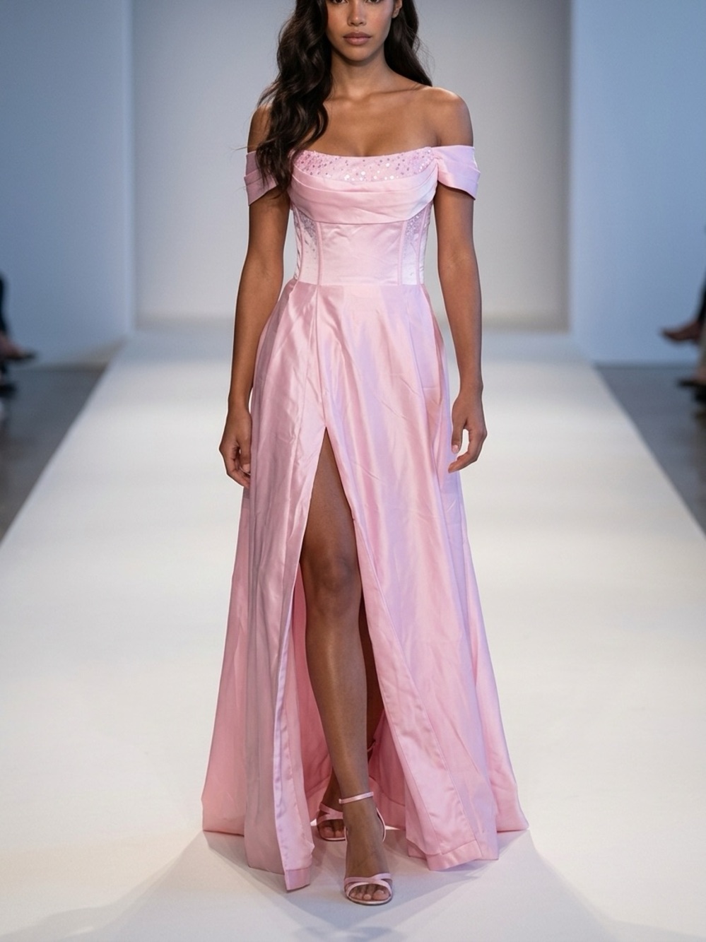 Pink Satin Floor-Length Gown